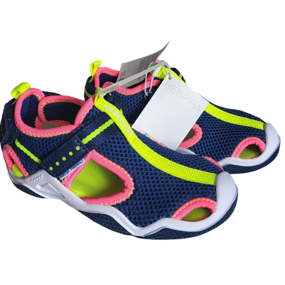 NWOT Geox size 10 US EU27 Girls Wader 3 water shoes navy pink‎ yellow
